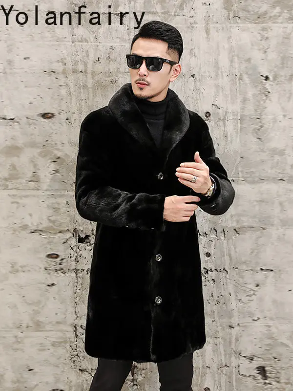 YOLANFAIRY Natural Black Mink 100% Real Fur Coat Man Mid-length Luxury Whole Mink Fur Jacket Men Clothing Top Quality шуба 2026