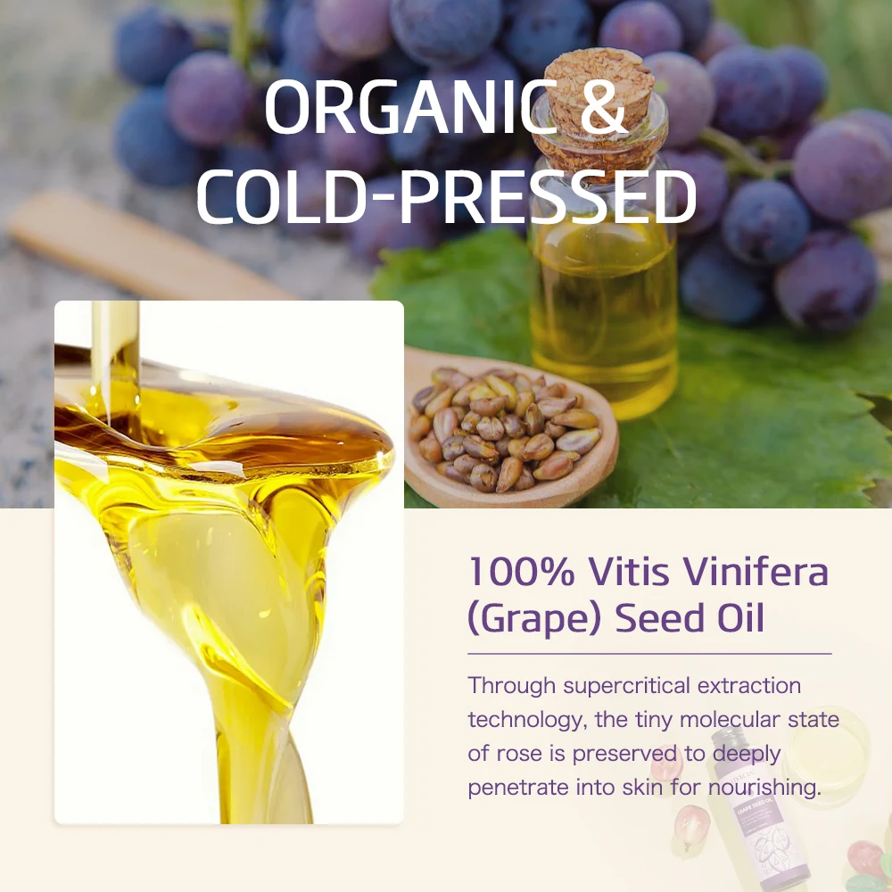 100ml Grape Seed Oil Skin Antioxidant Smooth Wrinkle Fade Spots Moisturizing Nourish Hair Organic Cold Press Carrier Oil