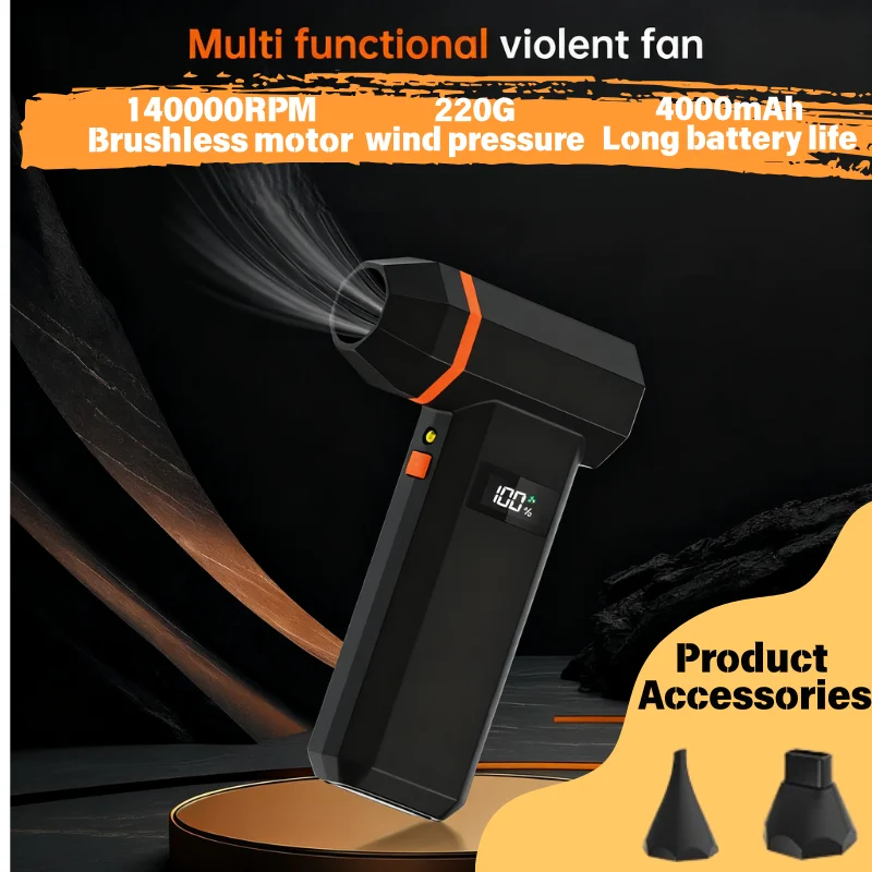 

Portable 140K RPM Turbo Blower & Vacuum: 4-Speed Multi-Use for Dusting/Snow/Camping, All-in-One Cleaning Kit