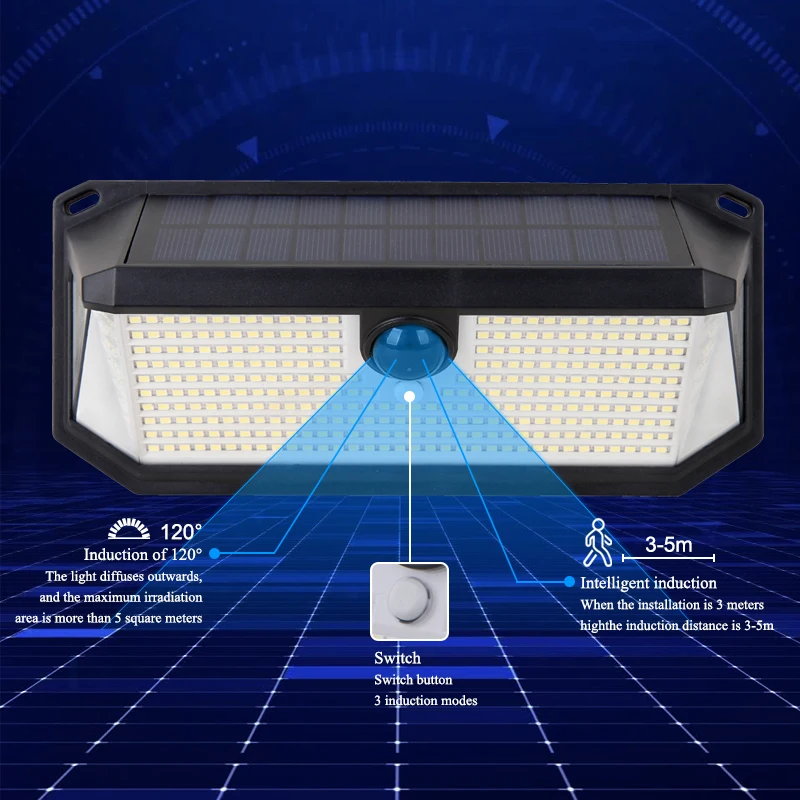 foco solar led para exteriore,luz de led solar exterior,388led solar de luz de pared de luz exterior exterior de luz de deportes humanos sensor patio jardín IP66 carretera impermeable