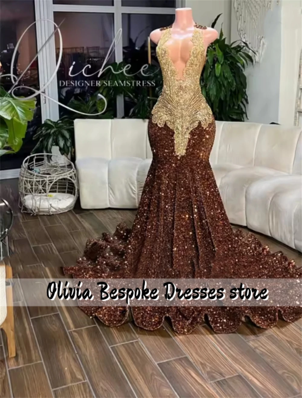 Sparkly Brown Prom Dresses 2025 Luxury Crystal Diamond Sequin Mermaid Party Gowns For Black Girl Evening Dress Customized