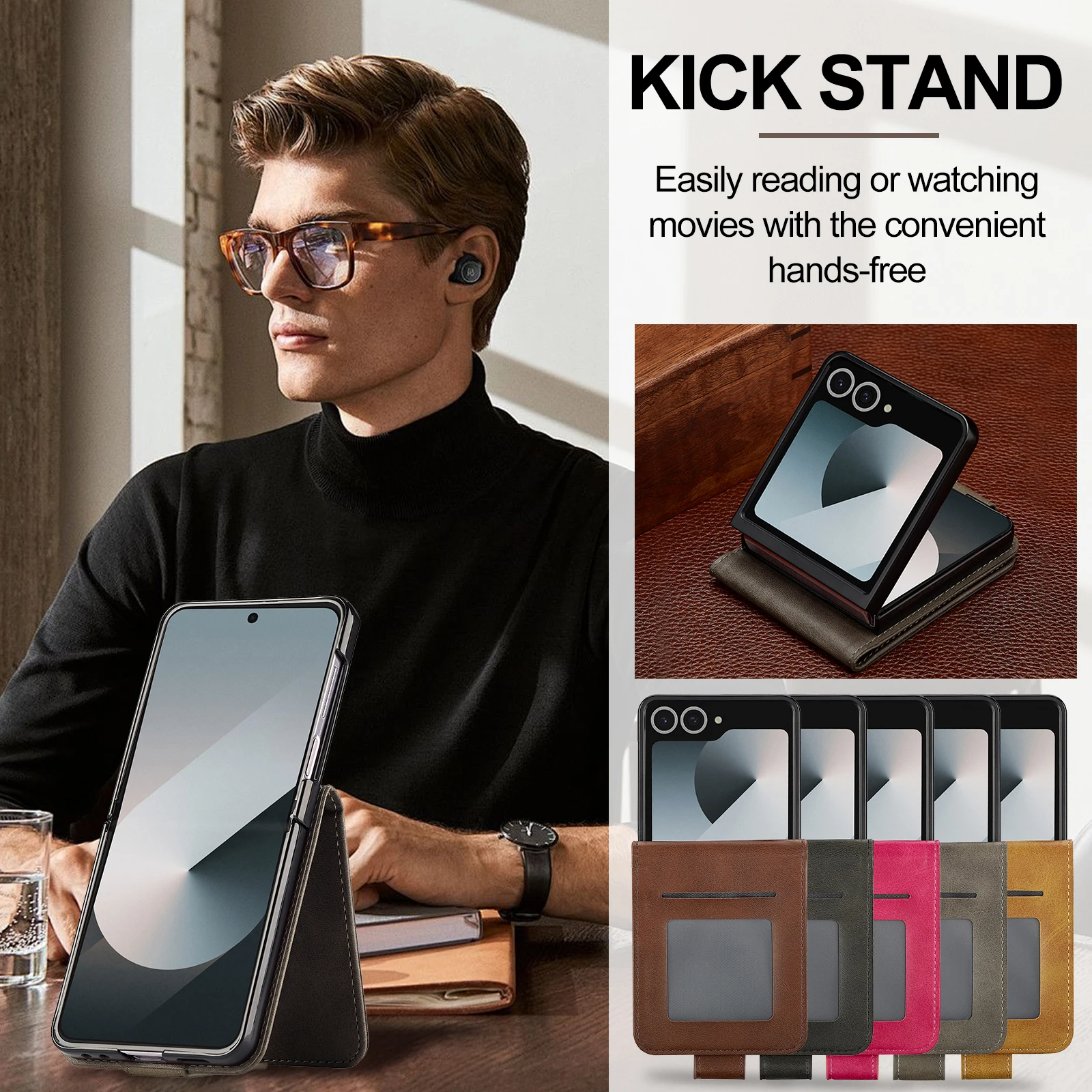 

For Samsung Galaxy Z Flip 7 7FE Cash Wallet Stand Case PU Leather Flip Holster Protective Cover, Shockproof Shell Manetic Buckle