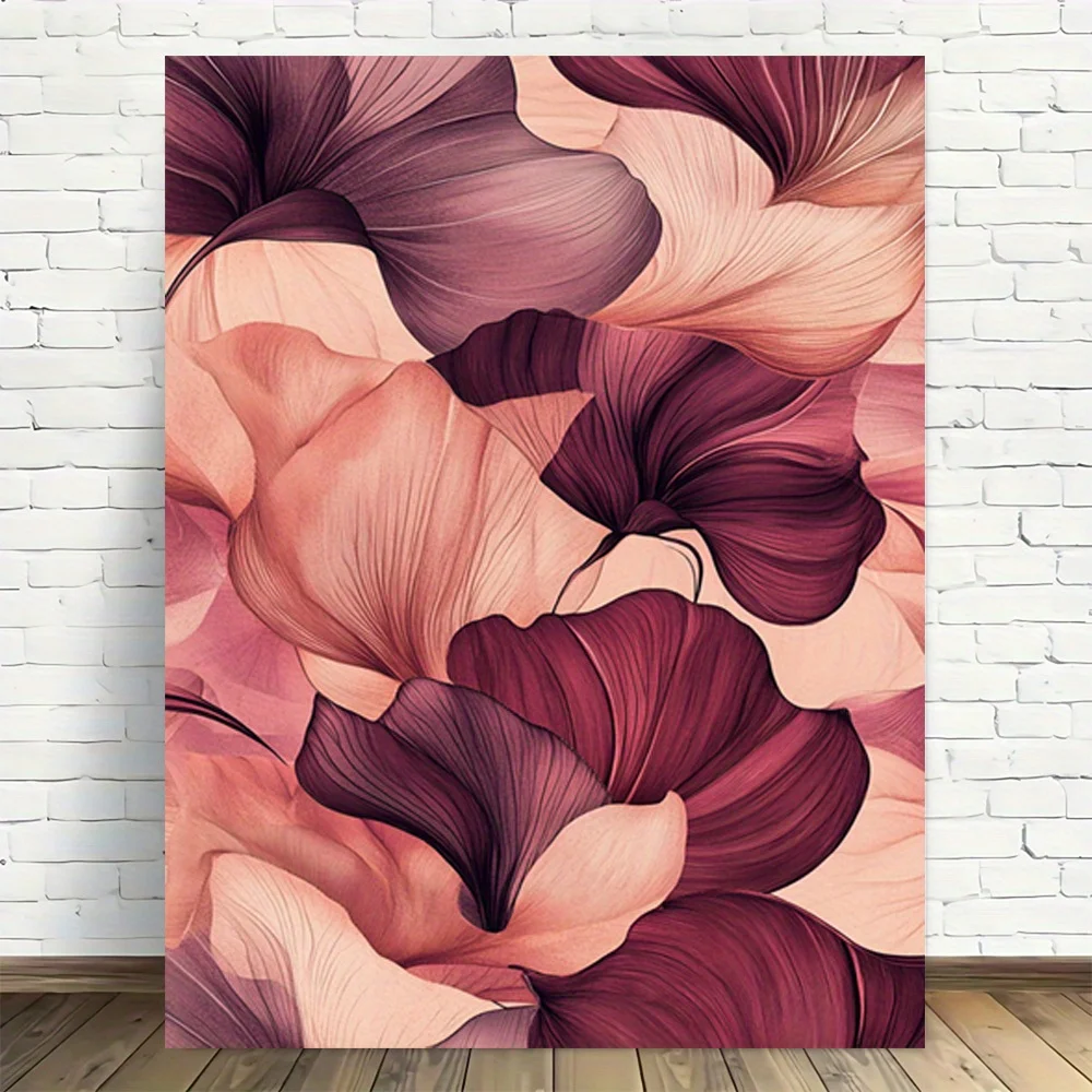 2D Flat, 1pc Abstract Floral Petals Framelessless Canvas Wall Art - Modern Vintage Design with Peachy-Pink to Burgundy Gradie