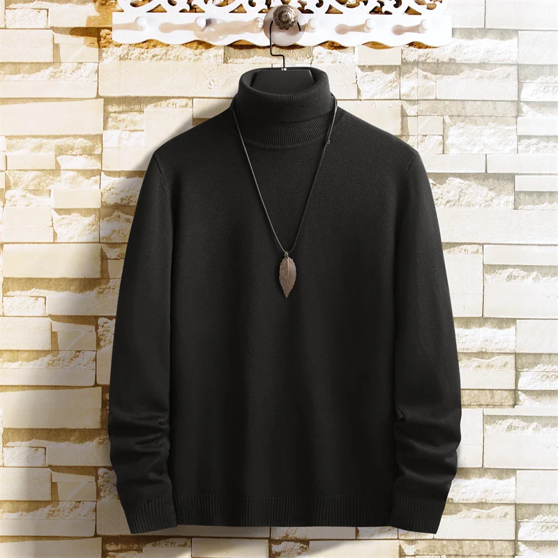 2024 Men Turtleneck Sweaters Black White Knitted Top Pullover Solid Oversized Warm Clothing pull homme Plus Size Casual