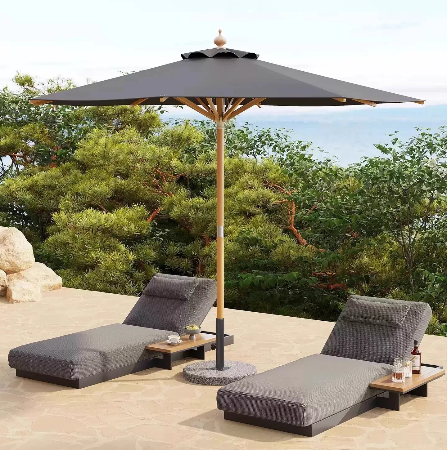 

2026 Modern Design Outdoor UV Protection Sun Umbrella Aluminum Grain Beach Umbrella for Swimming Pool Hotels Villas Courtyards