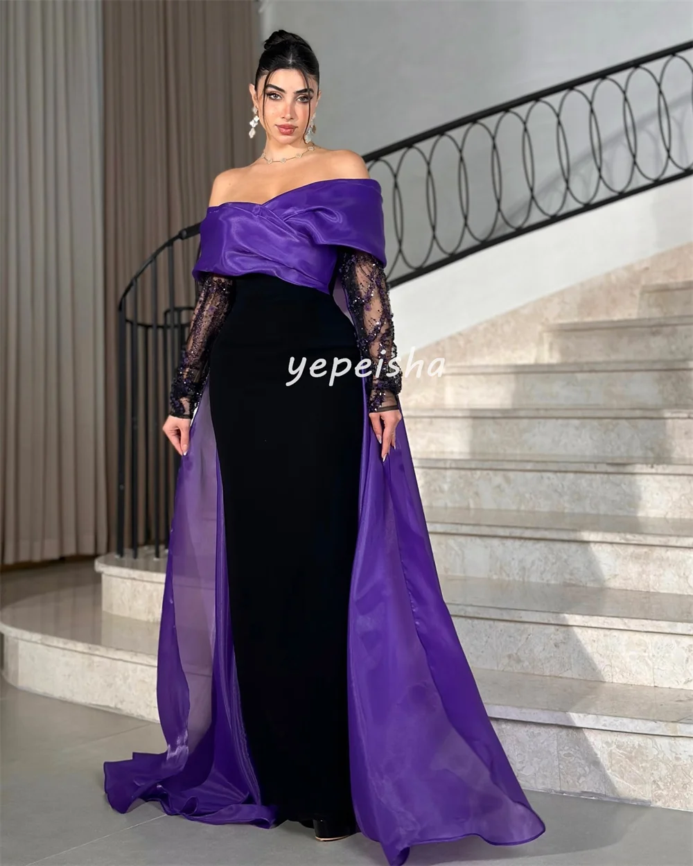 Customized Matching Exquisite Pleat Beading Sequined Straight Off-the-shoulder Long Dresses Bespoke Occasion Dresses Elegant