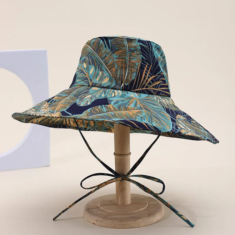 Frühling Sommer Hüte Für Frauen Eimer Hut Faltbare Blume blatt Drucken Suncreen Sonnenhut Fischer Kappe Im Freien Sonnenhut Strand Reise