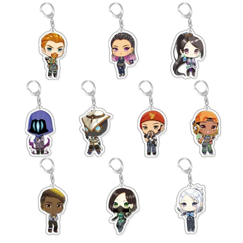 20Pcs Game Valorant Acrylic Keychain Astra Yoru Skye Killjoy Reyna Raze Sage Omen Pendant Keyring Bags Key Chain Jewelry Gift