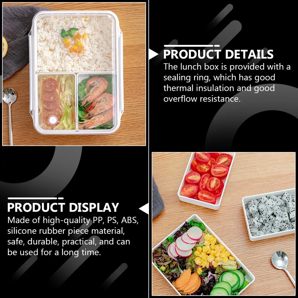 

1pc Microwave Heating Lunch White Single Layer Portable Food Container Sealing Ring Thermal Insulation Bento Box For Office