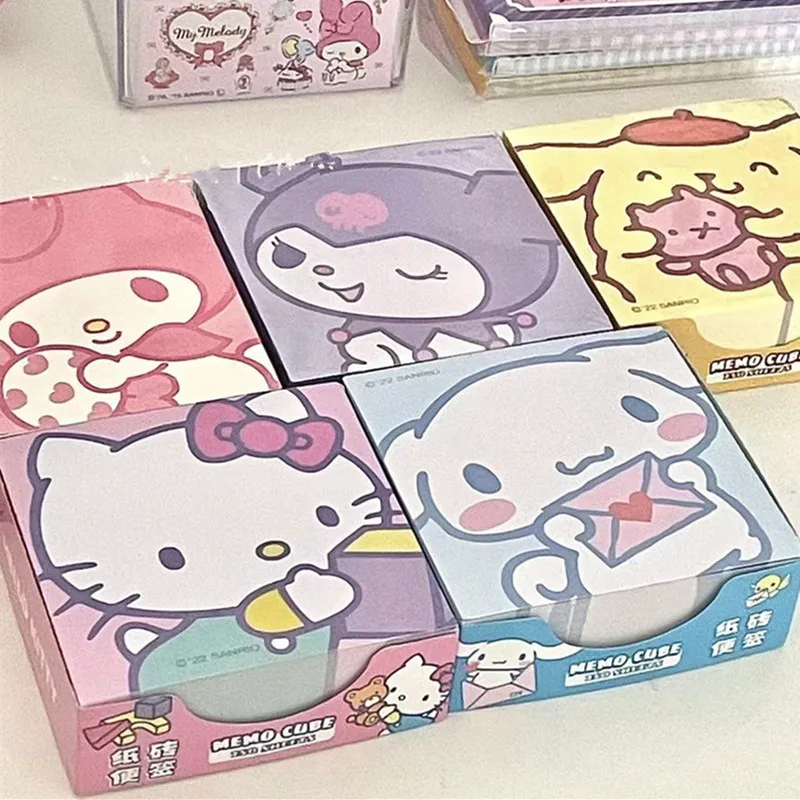 250Pcs Kawaii Sanrio Note Paper Hello Kitty Kuromi Melody Cinnamoroll Note Decorative Paper Student School Stationery Supplies