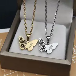 Personalized Butterfly Necklace Engraved Name Stainless Steel Gold Butterfly Pendant Custom Fashion Jewelry Gift for Girlfriend