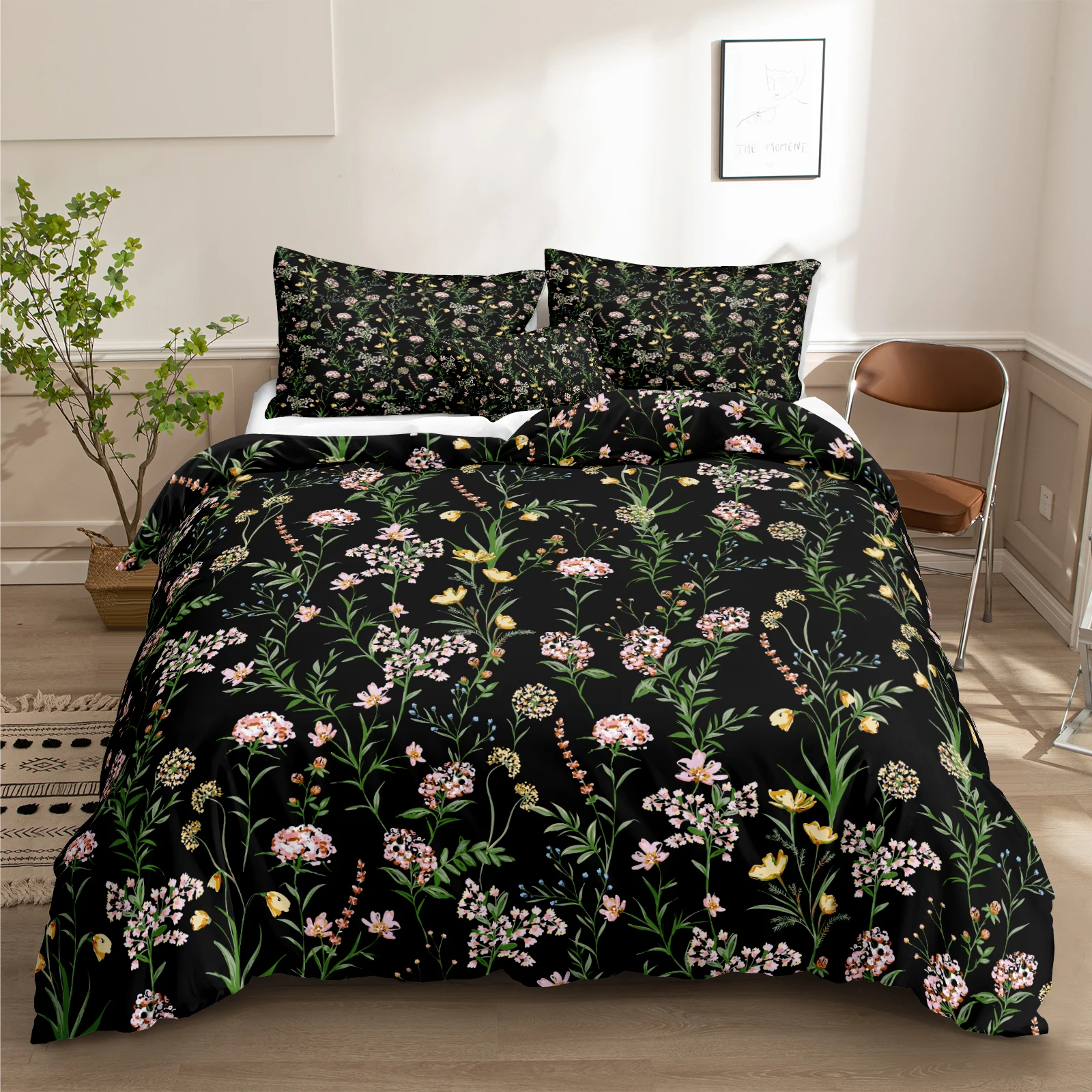 Black Vintage Floral Comforter Cover Set Animal Elephant Bedding Sets Shiny Blue Butterfly Duvet Cover Set All Season