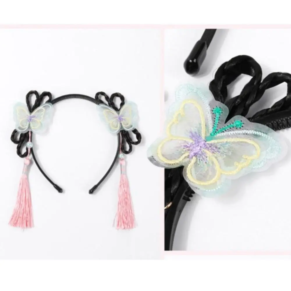 Hair Accessories Butterfly Children's Headband Ancient Braid Chinese Style Hair Band Tassel Cosplay Hanfu Hair Hoop Photo Props