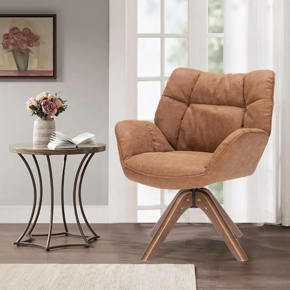 Silla de centro, silla de centro moderna y cómoda con patas de madera, sillón individual Bukele de cuero PU para salón dormitorio