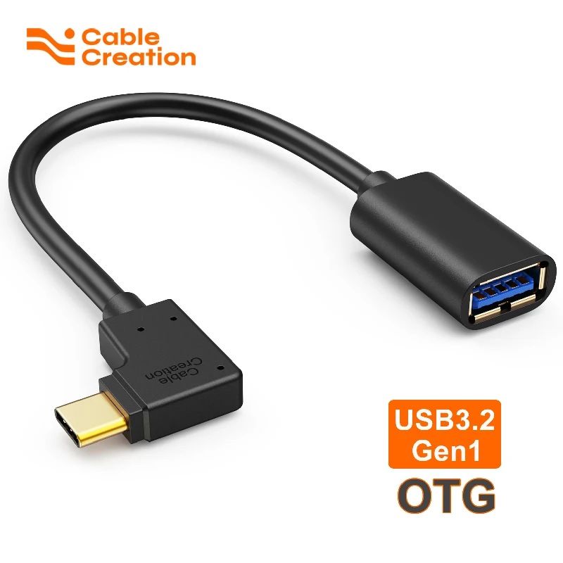 Adaptor CableCreation Tipe C ke USB 3.0, Kabel Adaptor OTG USB C Male ke USB A Female 90 Derajat