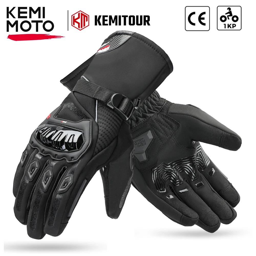 

KEMiMOTO CE Motorcycle Gloves Winter Black Guantes Moto Invierno Warm Touch Screen Waterproof Windproof Gloves Protective