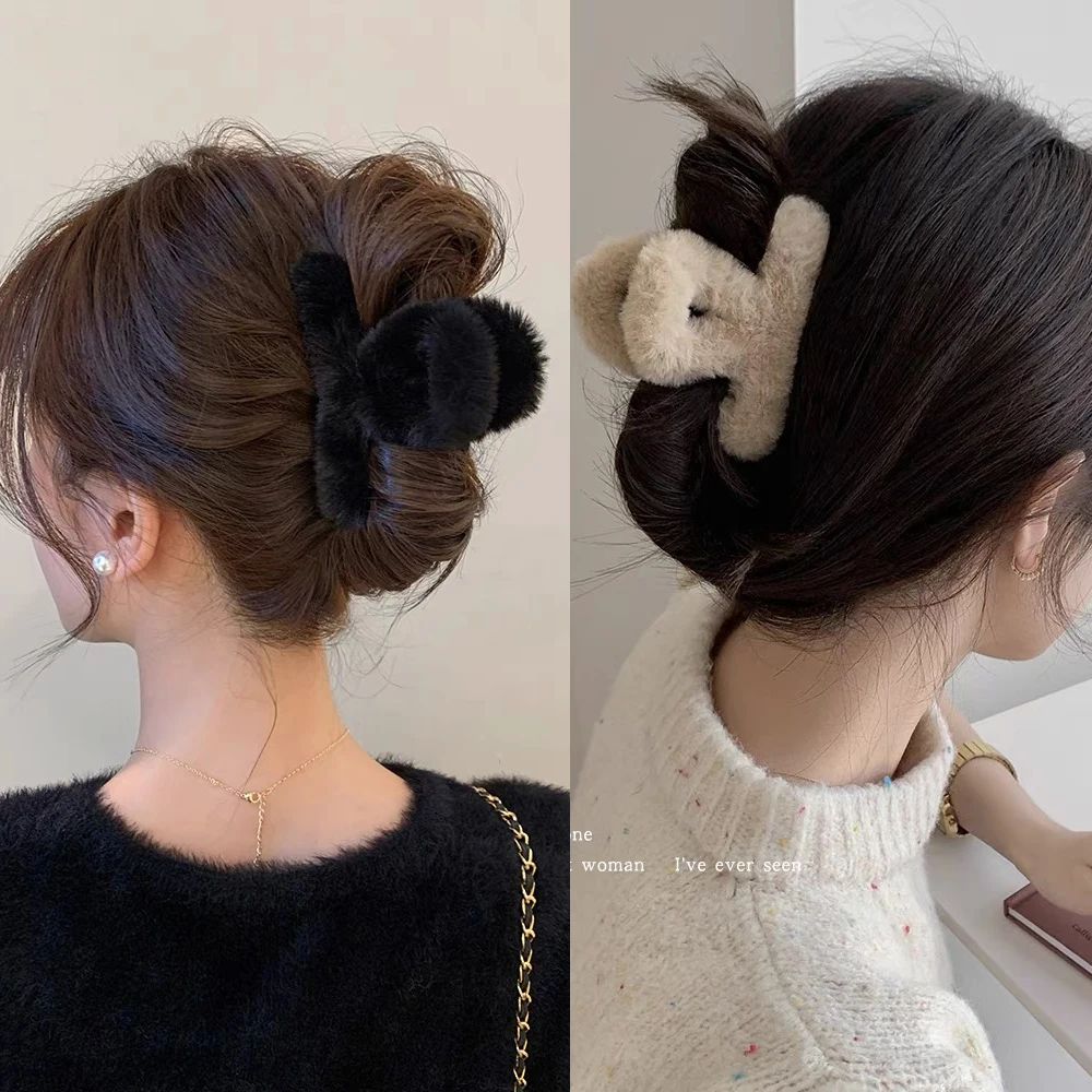 Pinza de pelo de algodón de felpa para mujer, pinzas de tiburón de cola de caballo de temperamento, horquilla, accesorios para el cabello coreanos