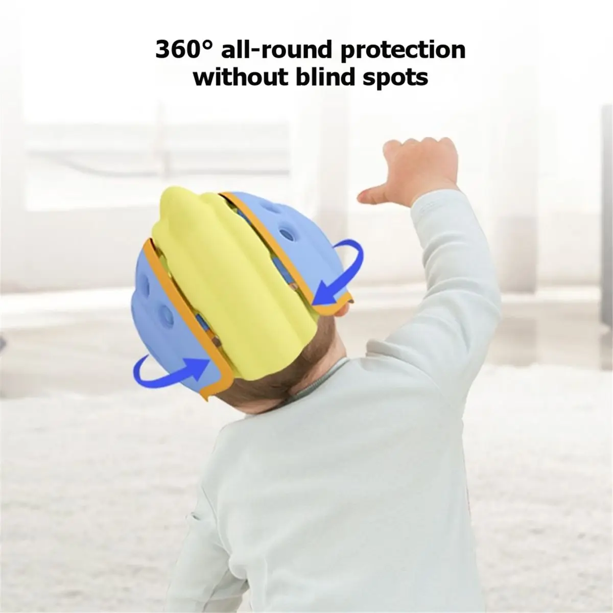 newA10R Baby Head Protector Soft Infant Safety Hat for Crawling and Walking Anti-Collision Breathable Adjustable Yellow+Blue