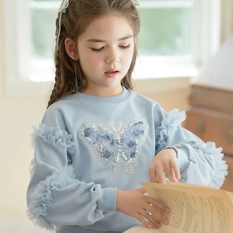 2026 Girls' Lace Mesh Hooded Top - Princess Long Sleeve Winter Sweatshirt, Warm & Stylish Autumn Outfit
