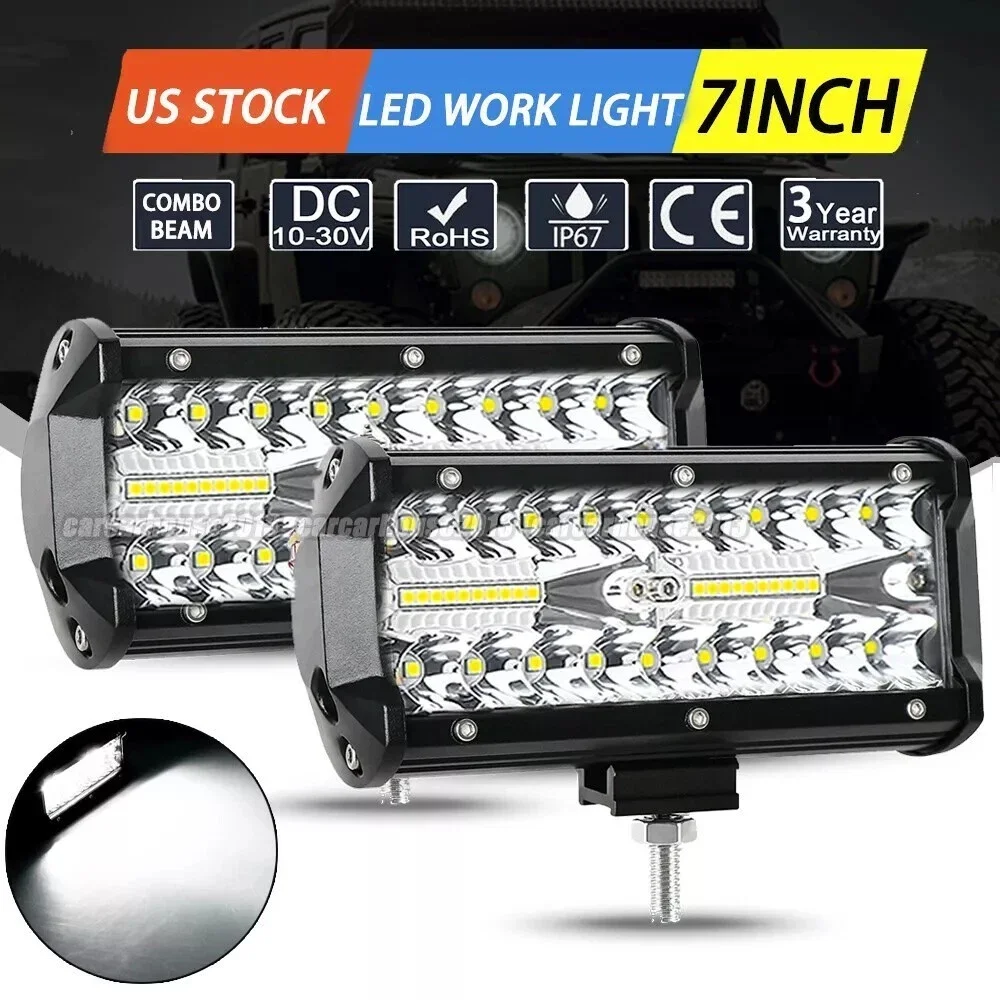 

2PCS Tri-Row 7 Inch LED Work Light 12V 24V Yellow White LED Light Bar for Truck Boat 4x4 Jeep Atv LED Work Light Car Fog Light