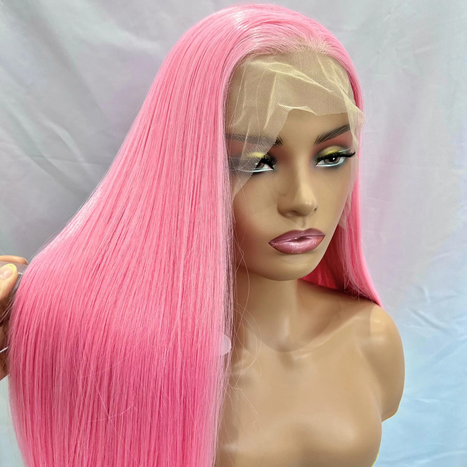Lace Front Synthetic Wig Heat Resistant 150% Density Cosplay Party Towarm Hot Pink Synthetic Lace Front Wig for Black Women  main image 2
