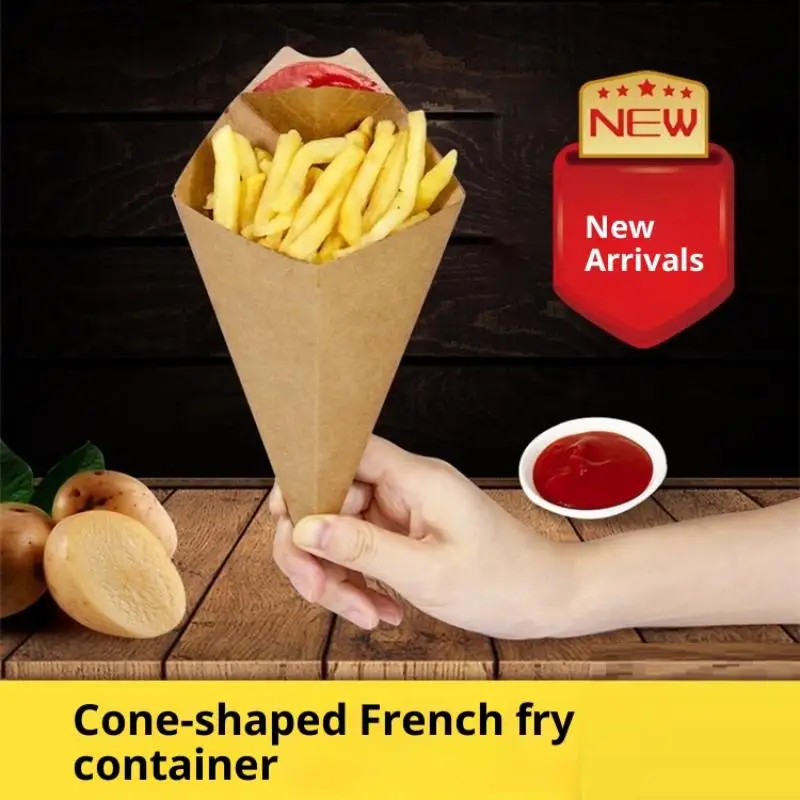 50pcs French Fries Box Cone Chips Ketchup Cup Fast Food Restaurant Take-out Disposable Food Paper Package