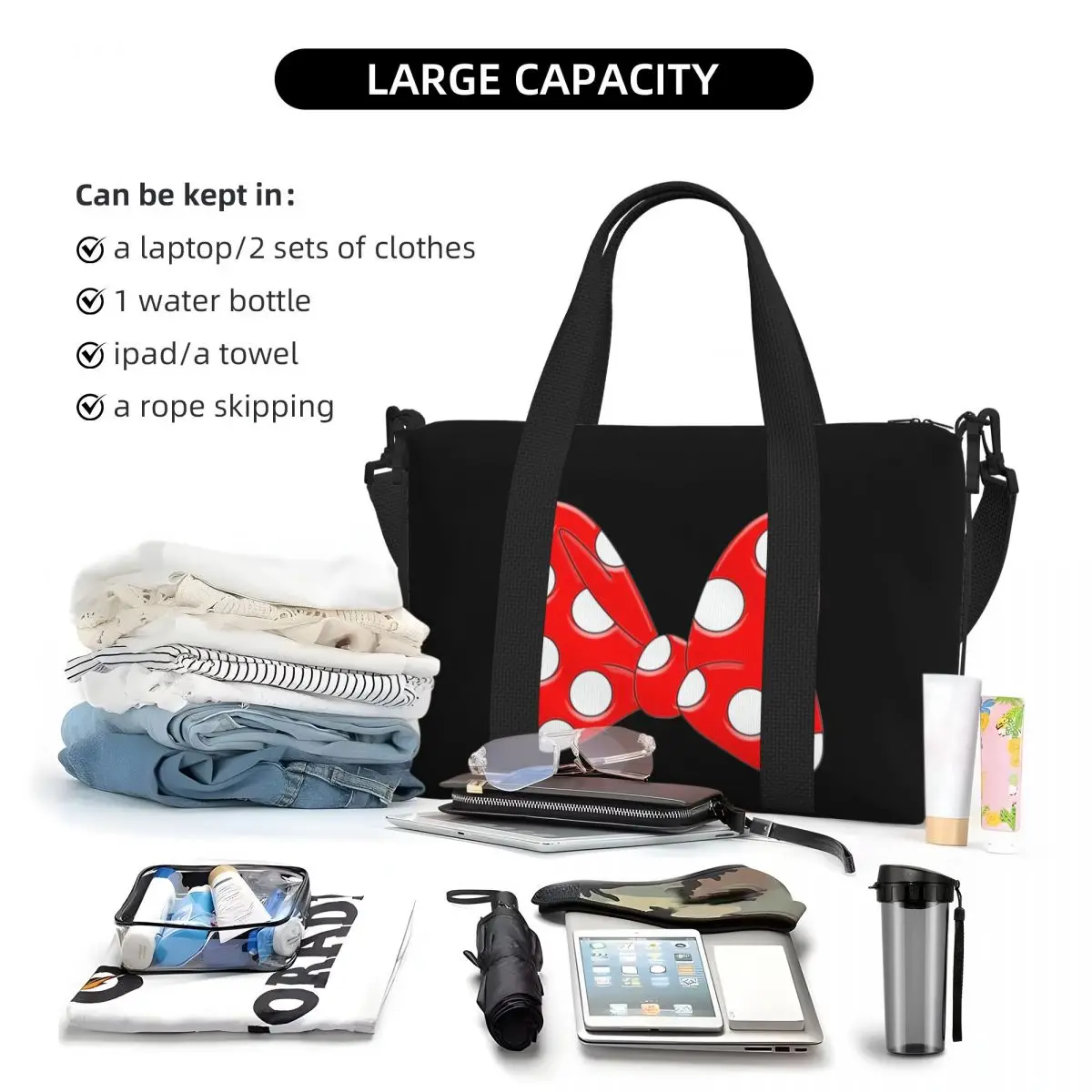 Custom Mickey Mouse Anime Minnie Beach Tote Bag for Women Big Compartment Beach Gym Travel Bags