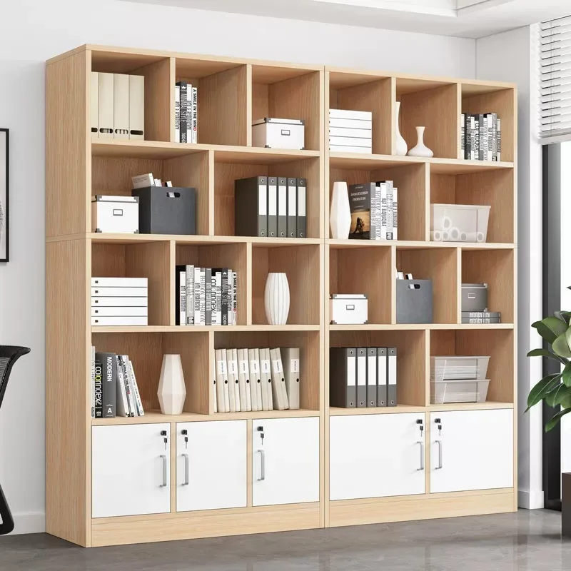 Partition layered shelf with cupboard door and lock floor shelf combined household student bookcase