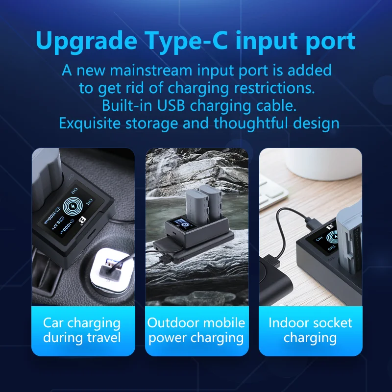 FB EN-EL15C EL15 Camera Battery Dual Slot LCD Charger for Nikon Z8 Z7II Z6II Z7 Z6 Z5 Zf D7500 D7200 D7000 D860 D850 D810 D600