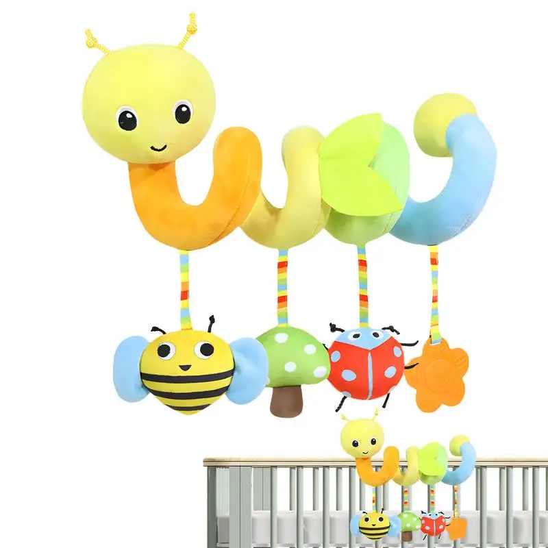 Car Seat Toys Colorful Caterpillar Stretch Spiral Toys Animal Spiral Stuffed Rattle Hanger Car Seat Toys For Sensory Learning