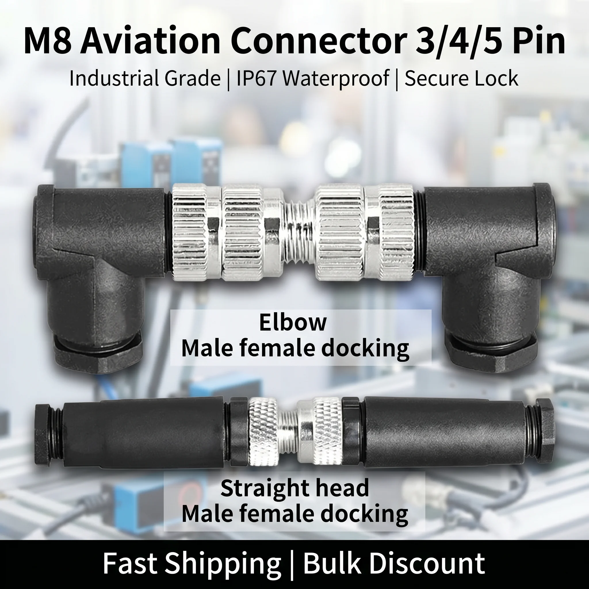 

M8 3pin 4pin 5pin sensor connector waterproof male & female plug screw threaded coupling 3 4 5Pin Aviation Connectors