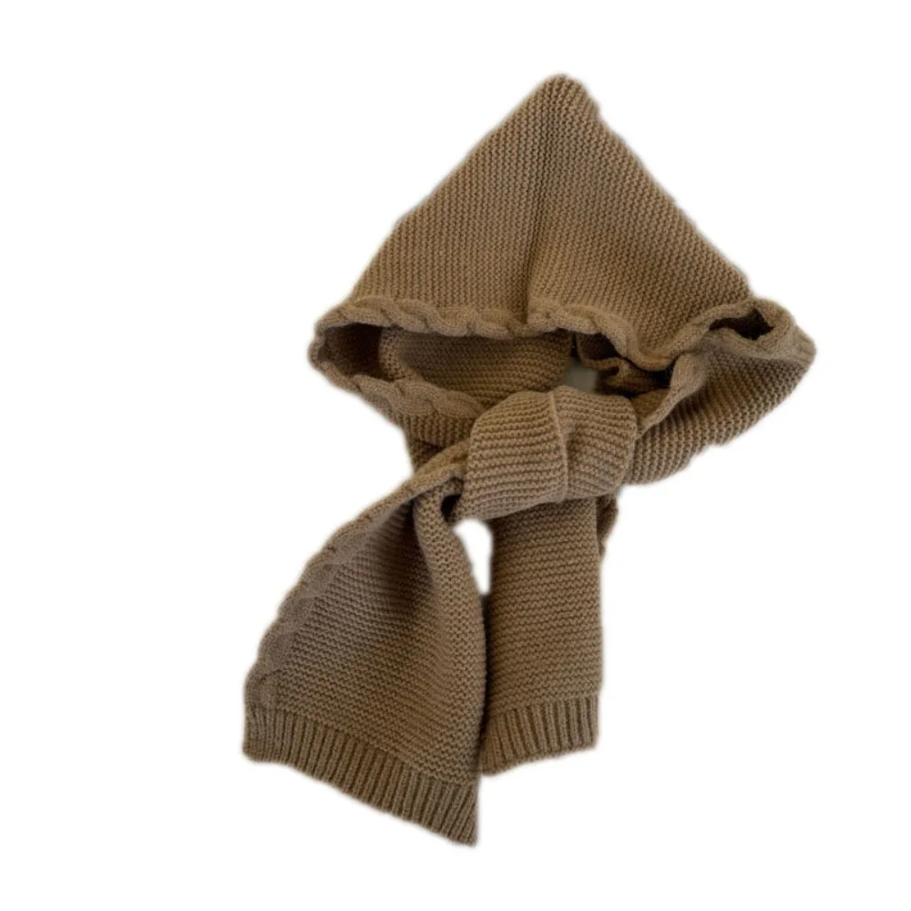 

Сплошные детские шапки в стиле ретро, универсальная вязаная вязаная шапка с капюшоном, простой дизайн, детская шаль, шарф, детская одежда