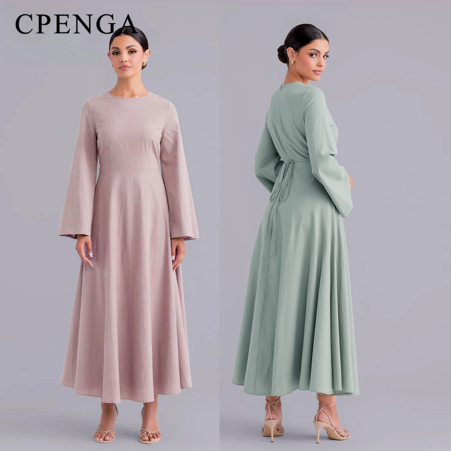 

Summer Arabic Women Modest Muslim Back-tie Dress Ramadan Plain Abaya with Inner Islamic Vacation Outift 2025 New Turkish Robe