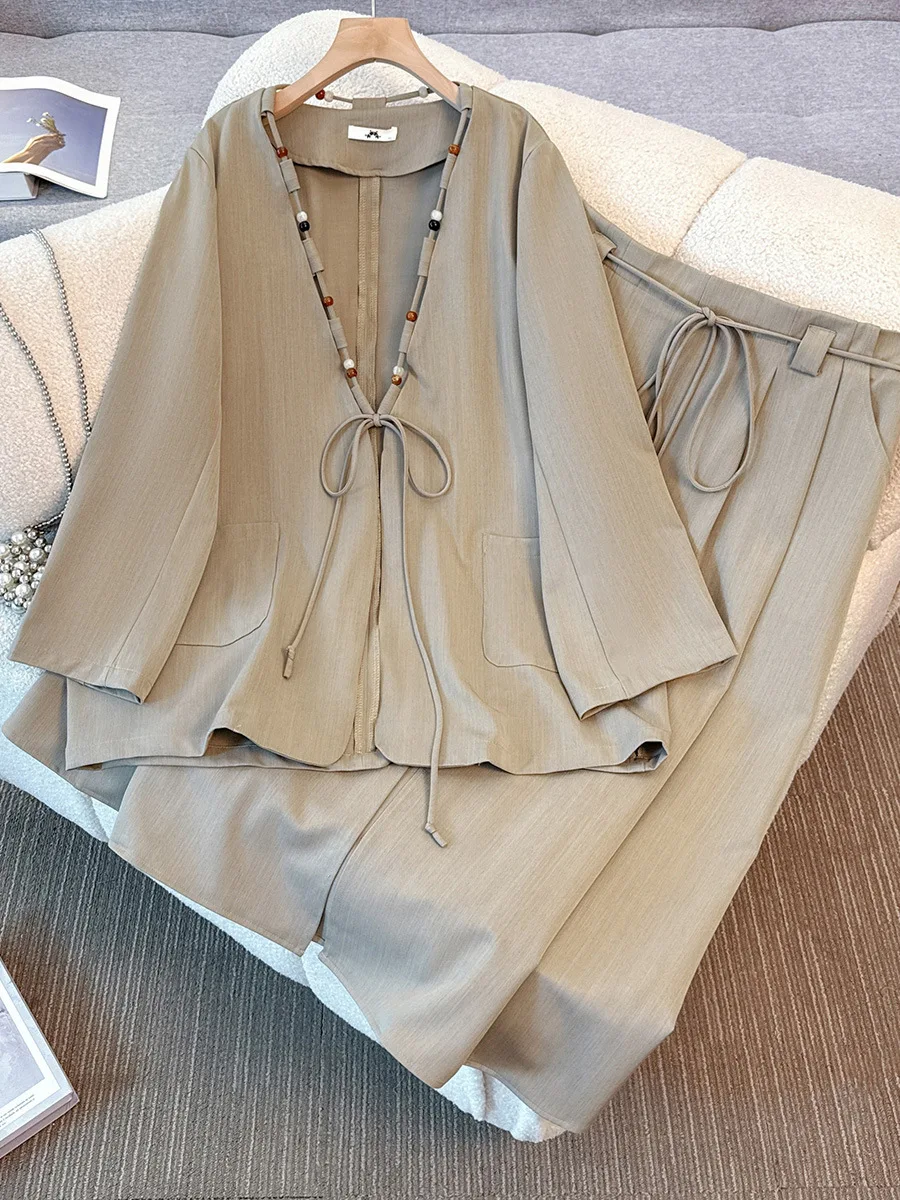 

150Kg Plus Size Women's Bust 160 Spring Autumn Fashion V-Neck Suit Jacket Skirt Set 5XL 6XL 7XL 8XL 9XL