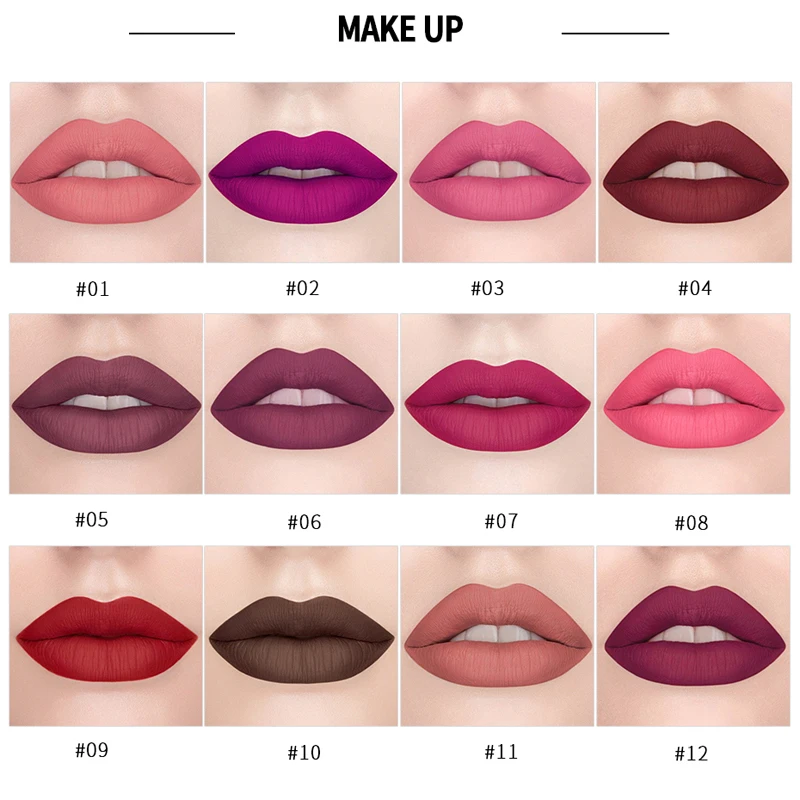 Velvet Smooth Matte Lipstick,Sexy Rose Purple Lipgloss Matte 12 Colors Lip Gloss Velvety Lip Makeup Gift for Girls and Women