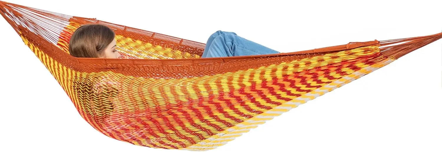 

Handwoven Mayan Hammock, Thick Soft Rope Double Hammock for Outdoor Outside & Indoor, 600 lbs Capacity Heavy-Duty, Includes Tree