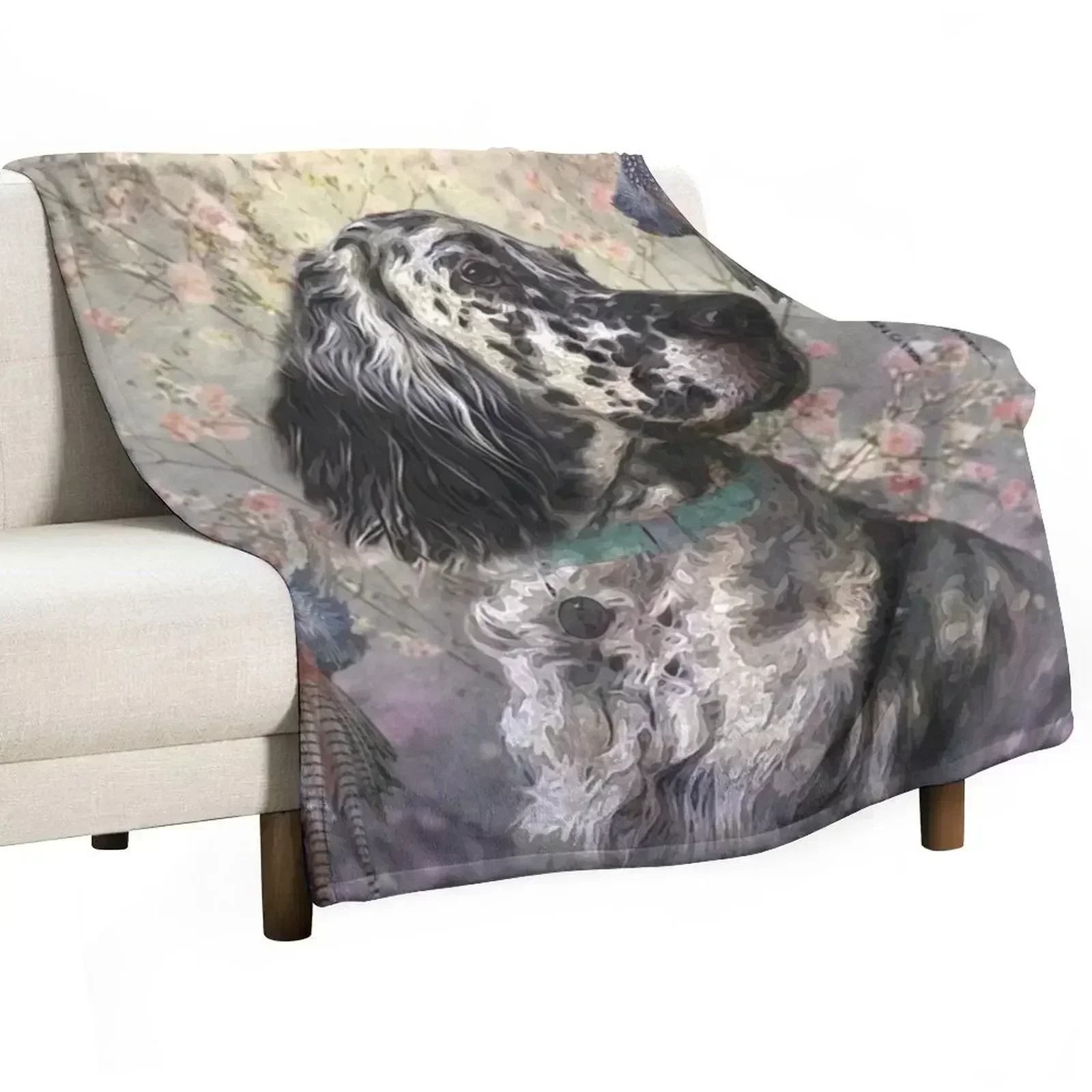 

English Setter With Pheasants, Art Throw Blanket Anti Shedding Soft Fuzzy Blanket for Home