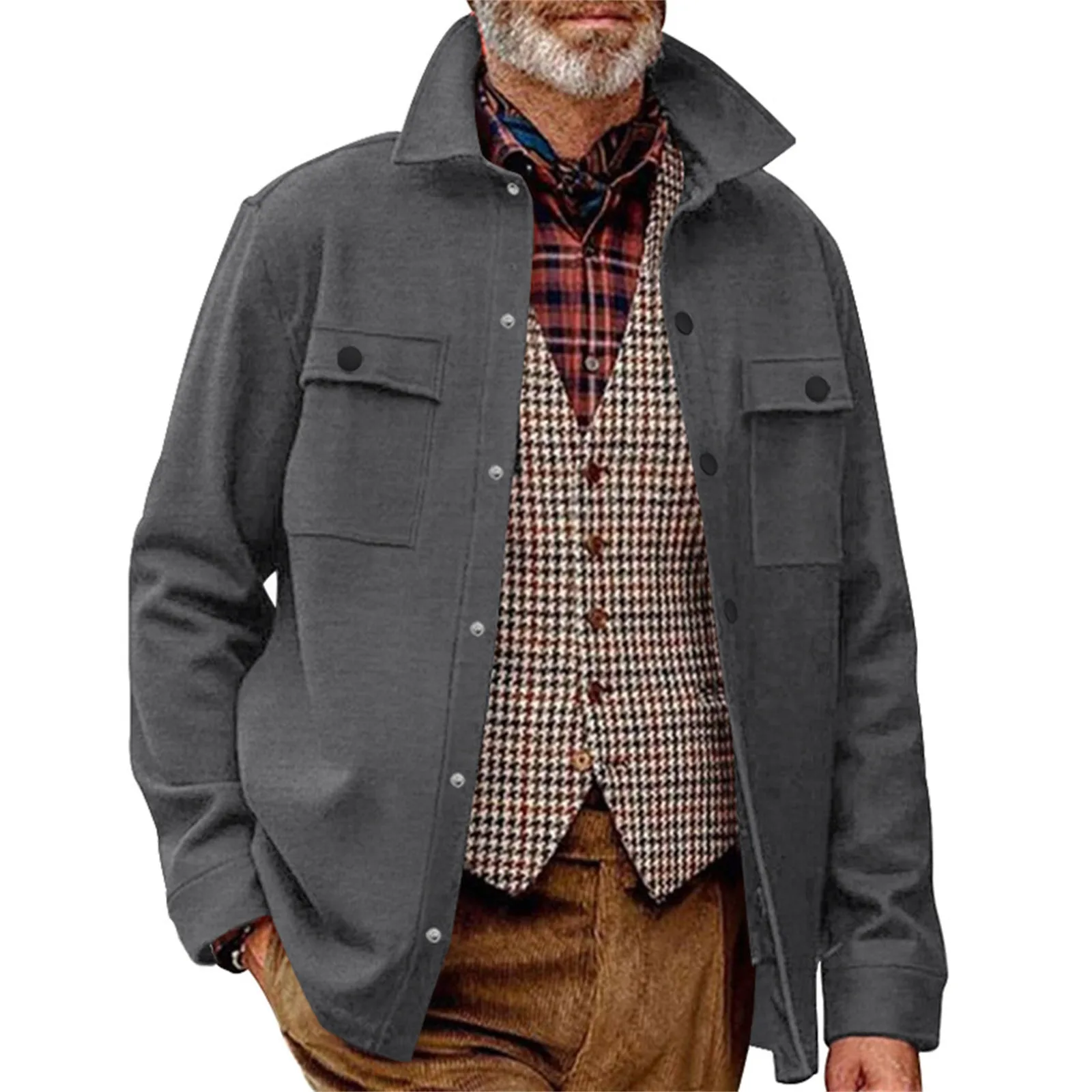 Chaqueta informal para hombre, abrigo con botones y bolsillo, cuello levantado, Color sólido, para Otoño e Invierno