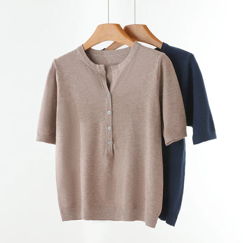 

Summer Women's Short Sleeve O-neck Knitted T-shirt 100% Cotton Ice Silk Cool Top for Fashionable Comfort