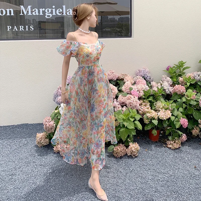 

Women's Dresses Summer 2023 New Clothing Elegant Holiday Sexy Vintage Beach Dress Evening Party Korean Female Floral Long Dress.