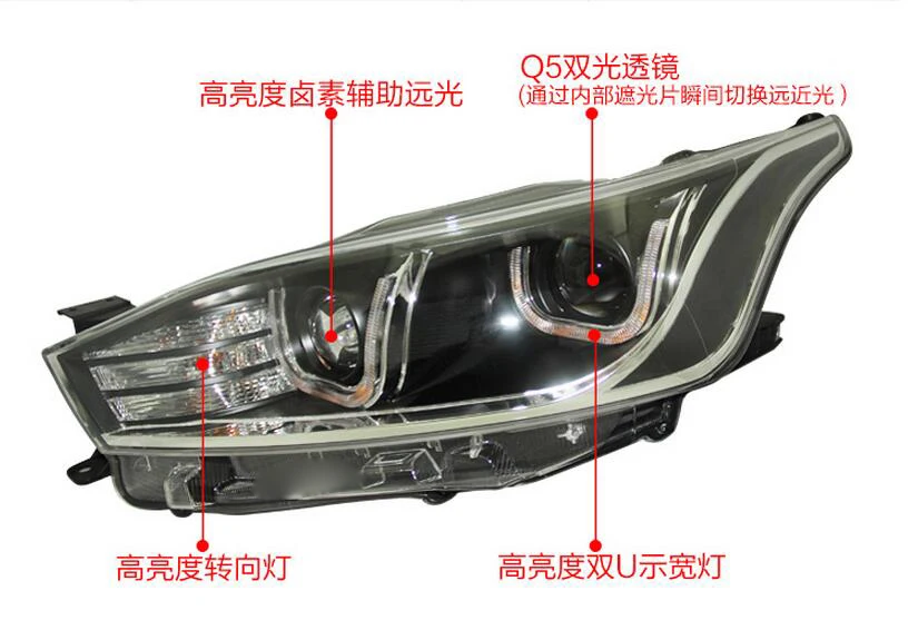 Car Styling for Yaris Headlight 2014~2016/2008~2012year DRL hid bulb Bi Xenon Lens hi lo Beam Parking Fog Lamp yaris head light