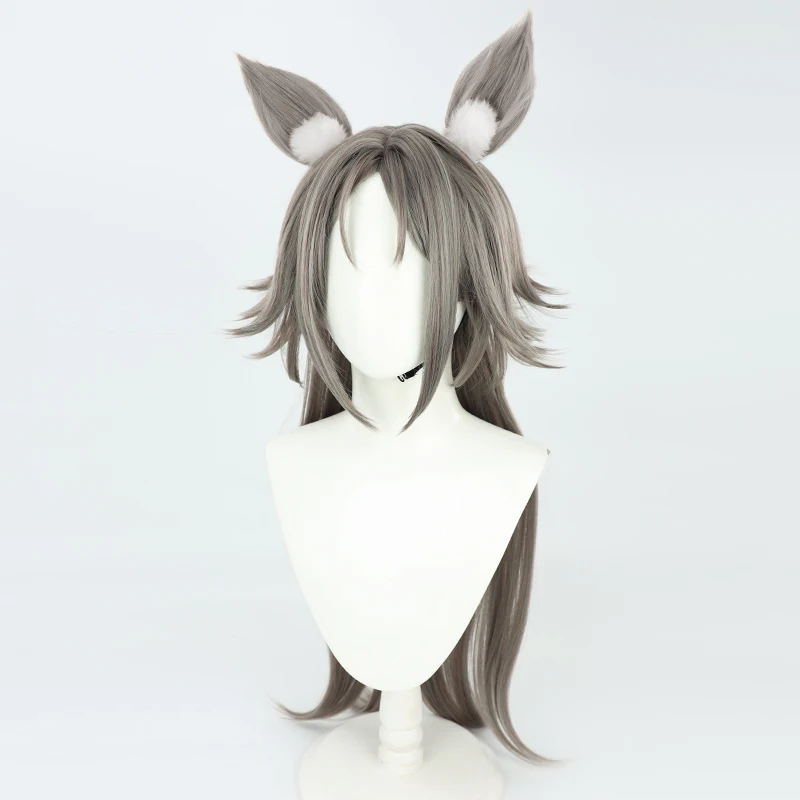 VTuber Female Mysta Rias Cosplay Wig with Ears NIJISANJI Luxiem 2022 Long Grey Hair Halloween Synthetic Adult Unisex