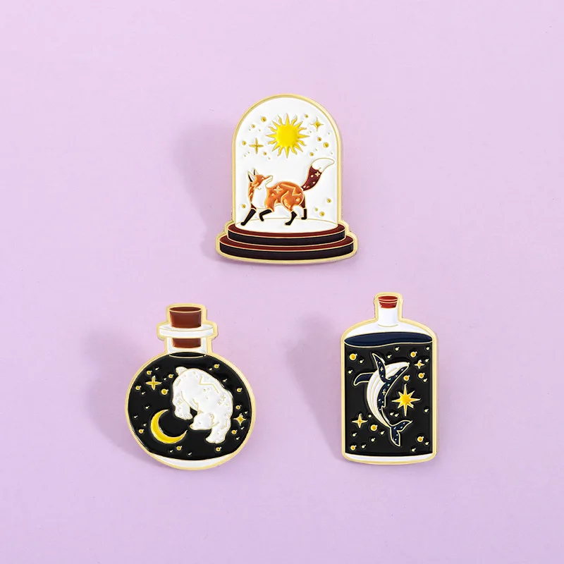

Starry Sky Magic Bottle Animal Enamel Pins 3Pcs Fox Bear Whale Brooch Lapel Badge Perfect For Teen Girls Nature Lovers Bag Decor