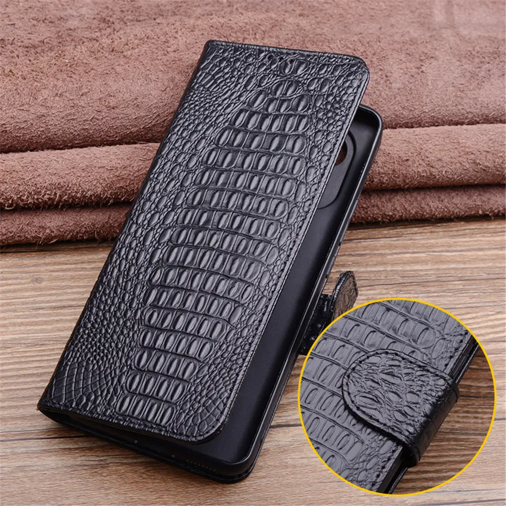 Genuine Cowhide Leather Crocodile Case For Honor 200 Pro 200 Magnetic Buckle Cover