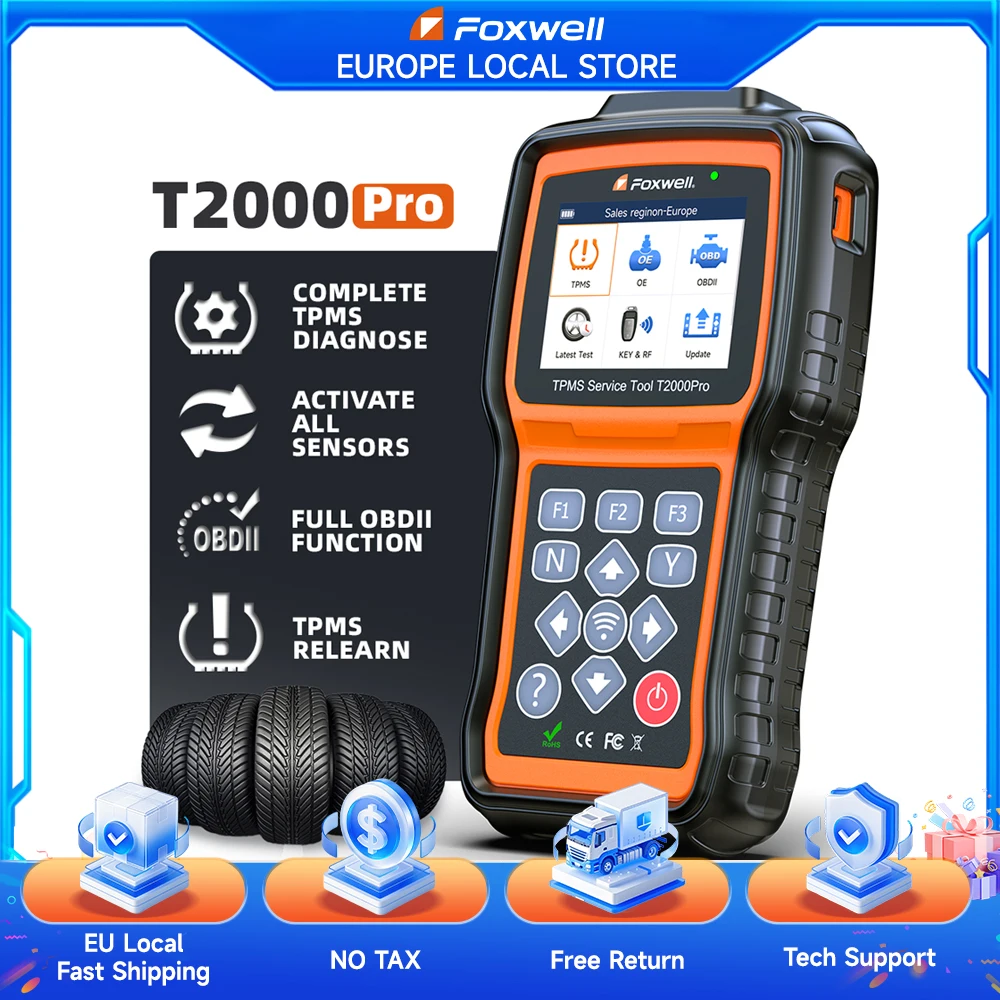 FOXWELL T2000 Pro Auto-Reifendruckwerkzeug TPMS-Sensor-Programmierer Aktivierung und Neulernen der Reifendrucküberwachung 315MHz 433MHz Codeleser OBD2-Diagnosetools Lebenslanges kostenloses Update