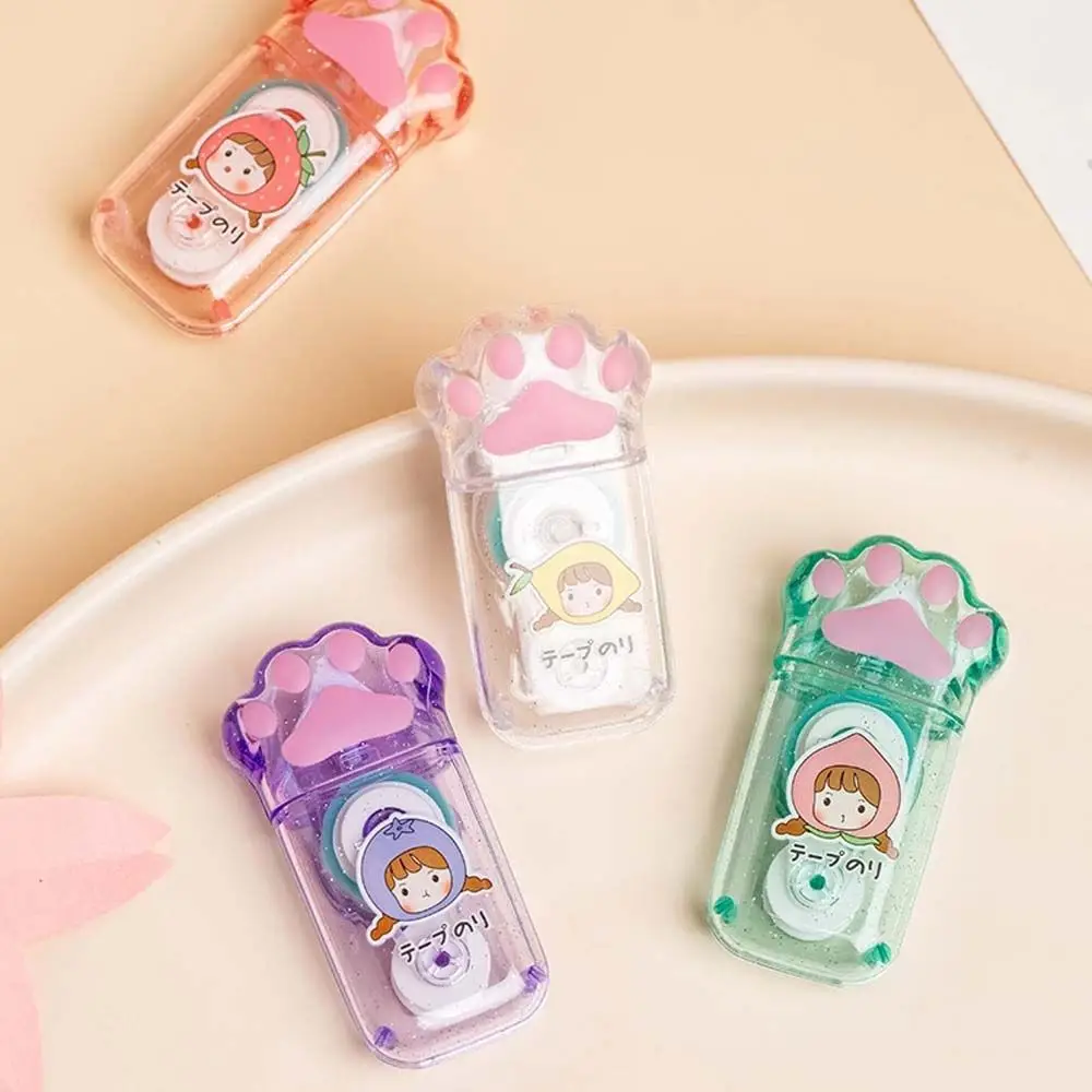 Kawaii Roller Tape Scrapbooking Deco Cartoon Runner Roller Tape Cat Claw Adhesive Paper Tape Double Sided Pointing Glue Stick