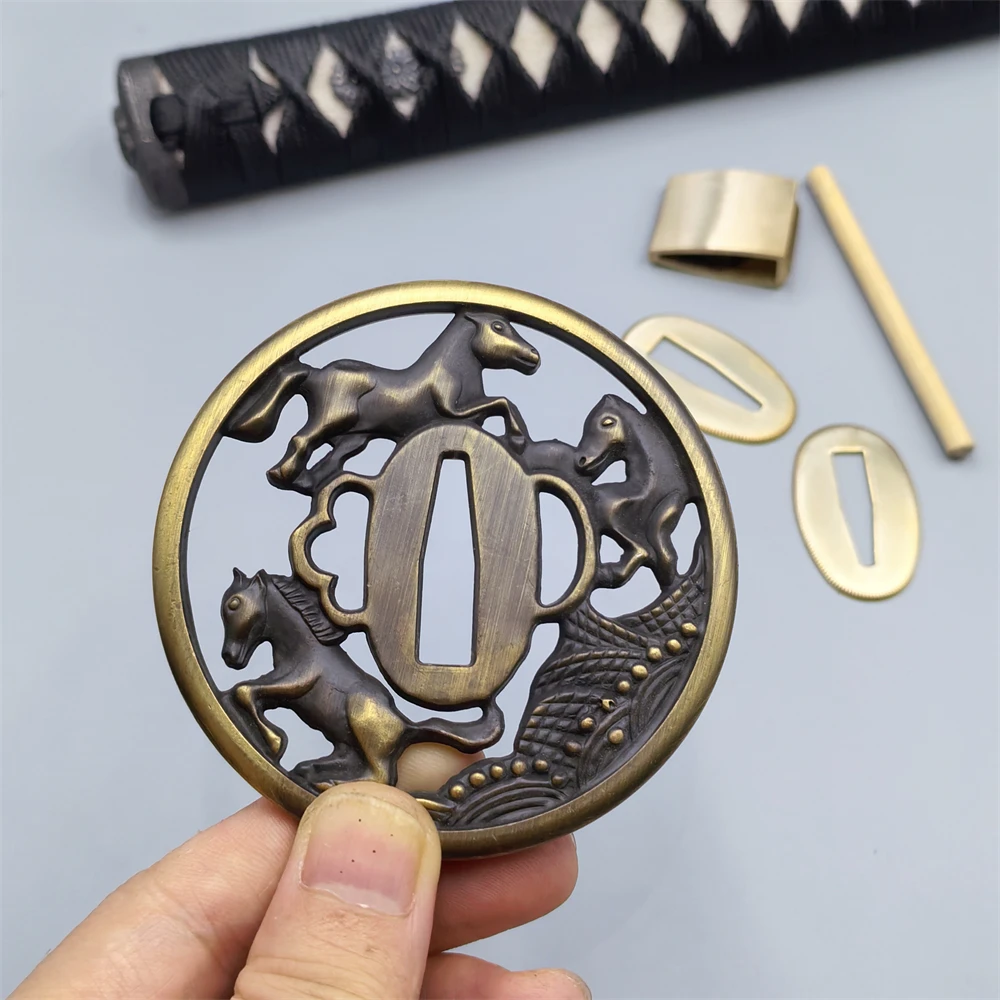 26cm*Real Rayskin Black Ito Handle Tsuka For Japan Samurai Katana/Wakizashi Sword Accessory Brass Habaki+Seppa Metal Fittings