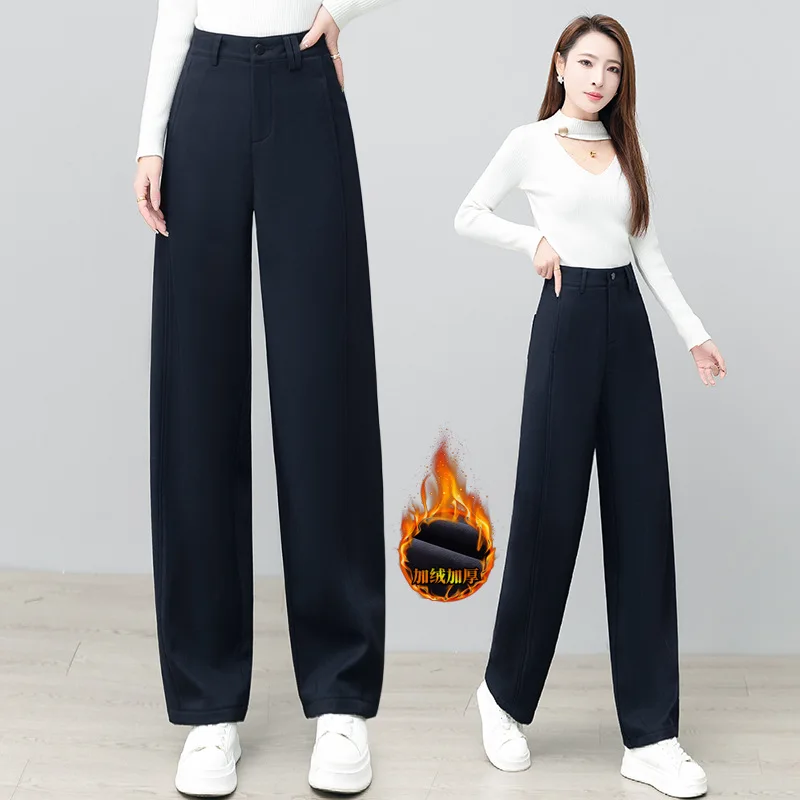 

Fleece-Lined Slim Fit Suit Pants for Women Elastic Waist, Loose Fit, Plus Size, Soft Casual Pants
