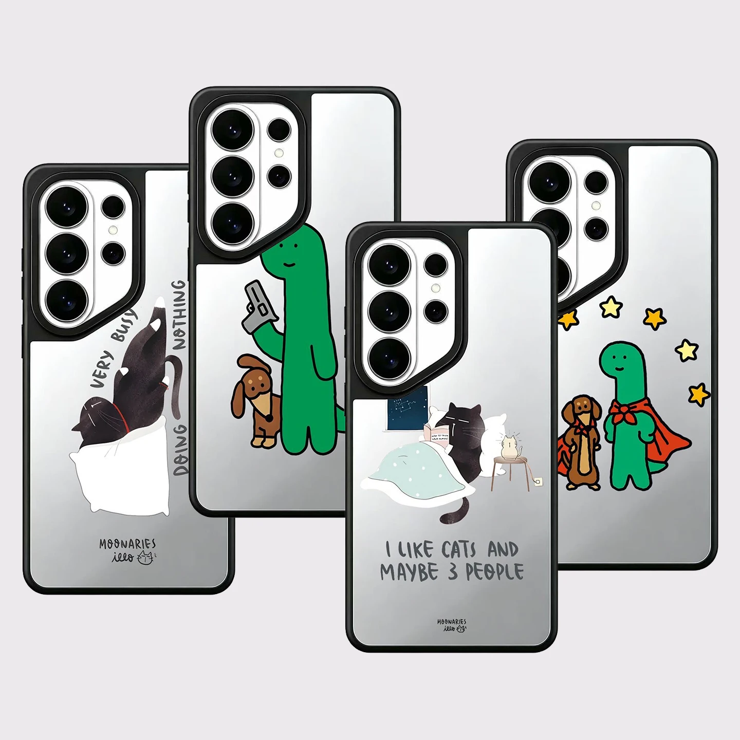 Sleeping Black Cat Mirror Surface Magnetic Phone Cover for Samsung Galaxy S23 S24 S25 S26 Ultra S26+ Plus Case