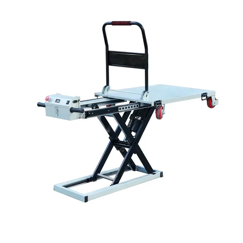 عربة محمولة مقص نوع رفع صغير مسطح كهربائي هيدروليكي رفع البضائع التعامل مع منصة رفع قطعة أثرية